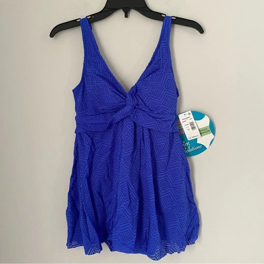 Swim Solutions Women's Flyaway Twist-Front Crochet Tummy-Control Swimdress 8 - Picture 3 of 5